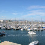 Barcelona port and bright blue skies